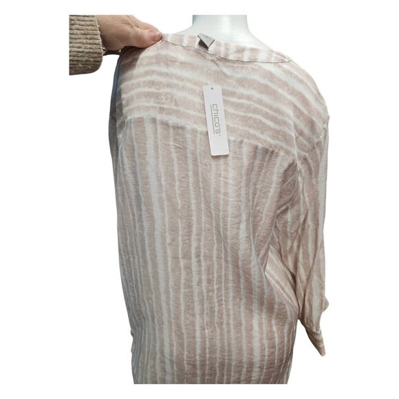 Chicos Pullover Blouse Top NEW TAGS Womens Large or Chicos 3 Tan Cream - Picture 5 of 9